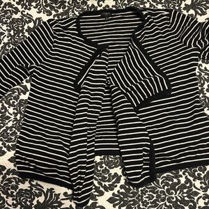 Talbots Black and White Striped Open Cardigan
